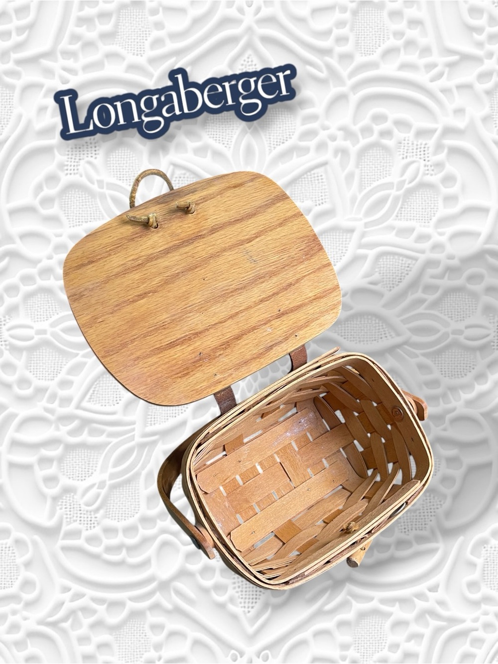 Vintage 1995 Longaberger Kiddie Basket Purse, Swing Handle & Leather Hinges - Picture 7 of 14